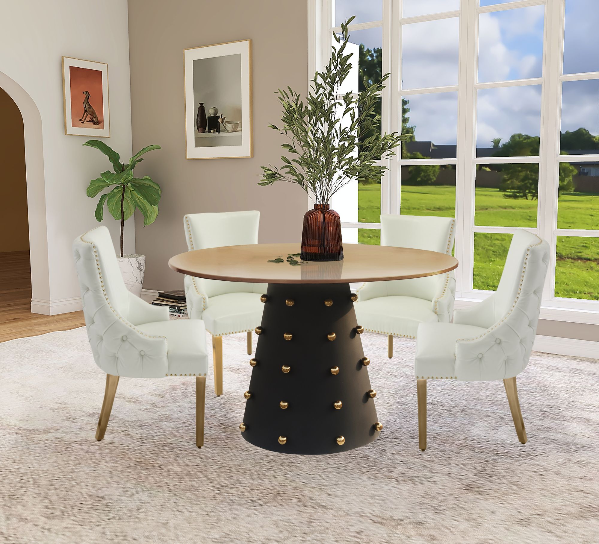 Raven 48" Round Brushed Dining Table with Matte Black Base