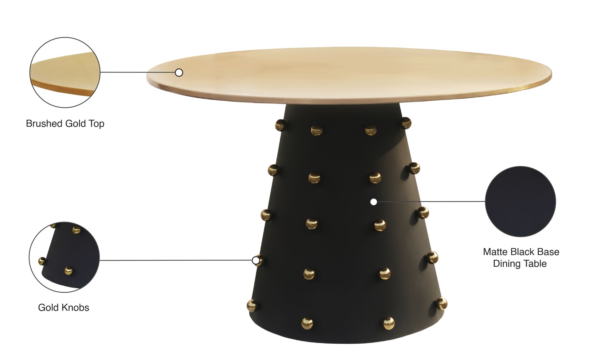 Raven 48" Round Brushed Dining Table with Matte Black Base
