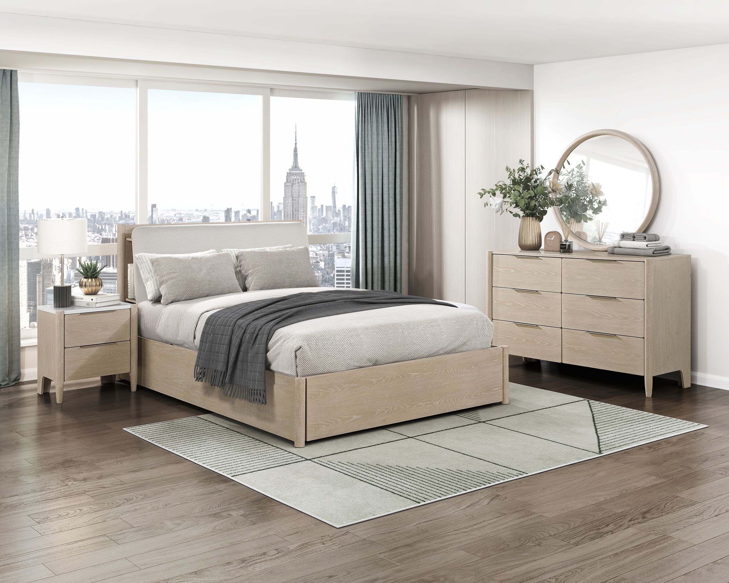 Matteo Polyester/Wood Storage Eastern King Platform Bed