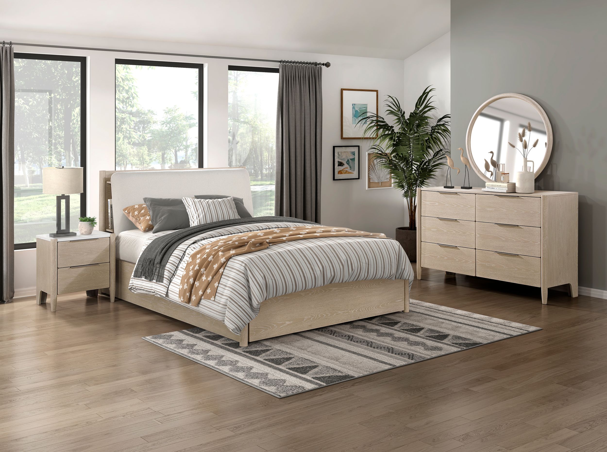 Matteo Polyester/Wood Storage Platform Bedroom Set