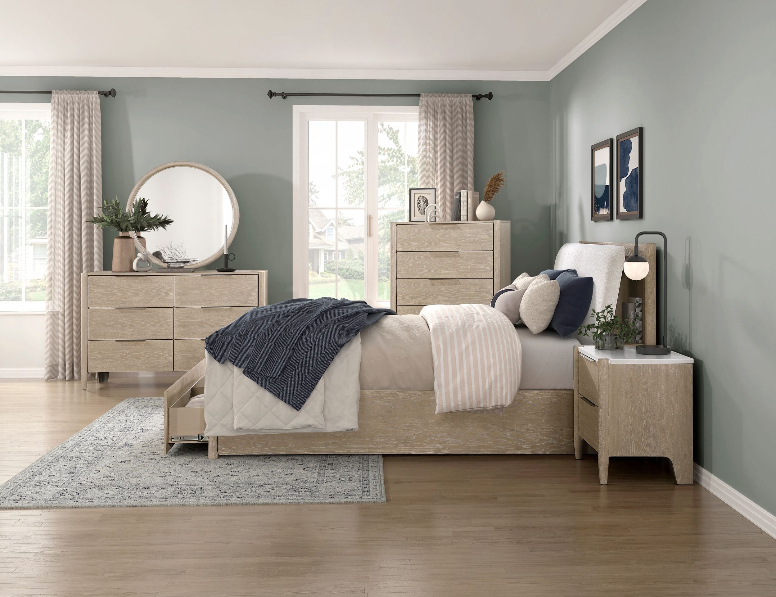 Matteo Polyester/Wood Storage California King Platform Bed