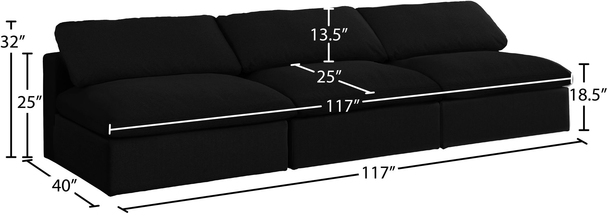Serene 117" Linen Fabric Deluxe Comfort Modular Armless Sofa