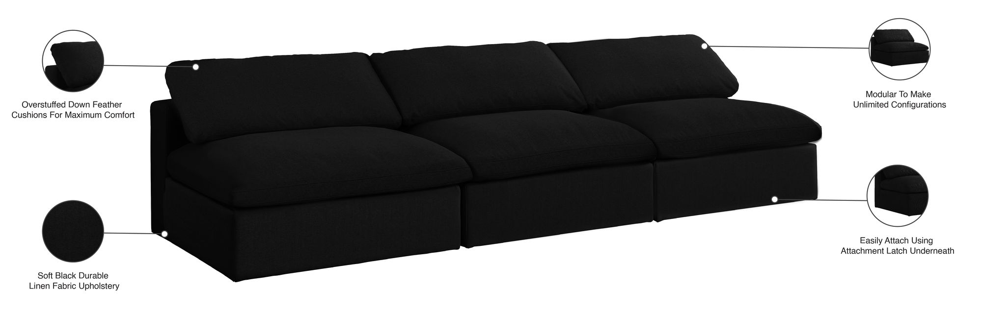 Serene 117" Linen Fabric Deluxe Comfort Modular Armless Sofa