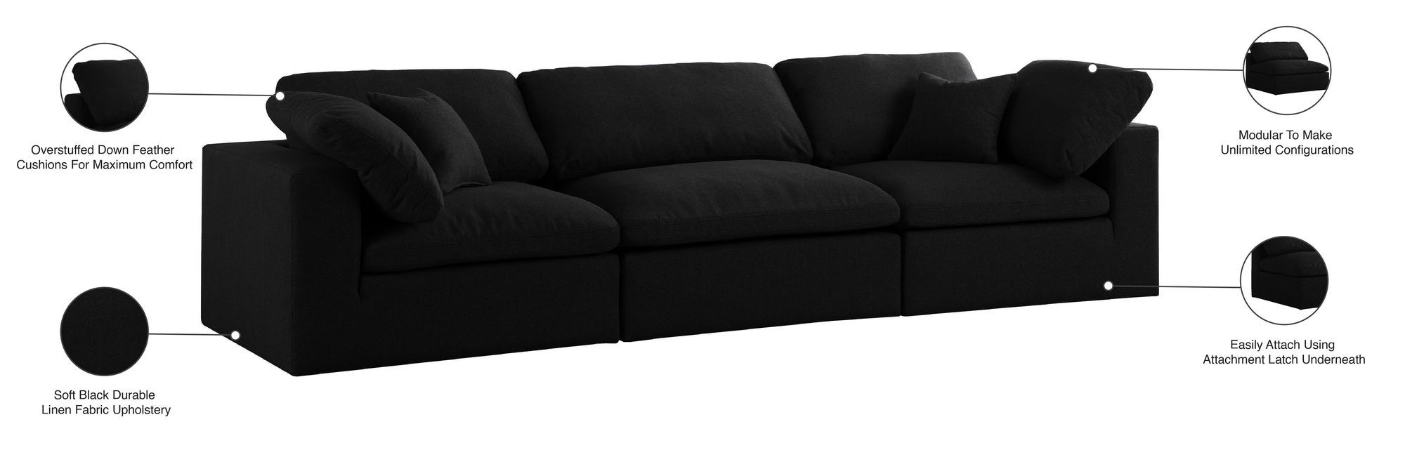 Serene 119" Linen Fabric Deluxe Comfort Modular Sofa