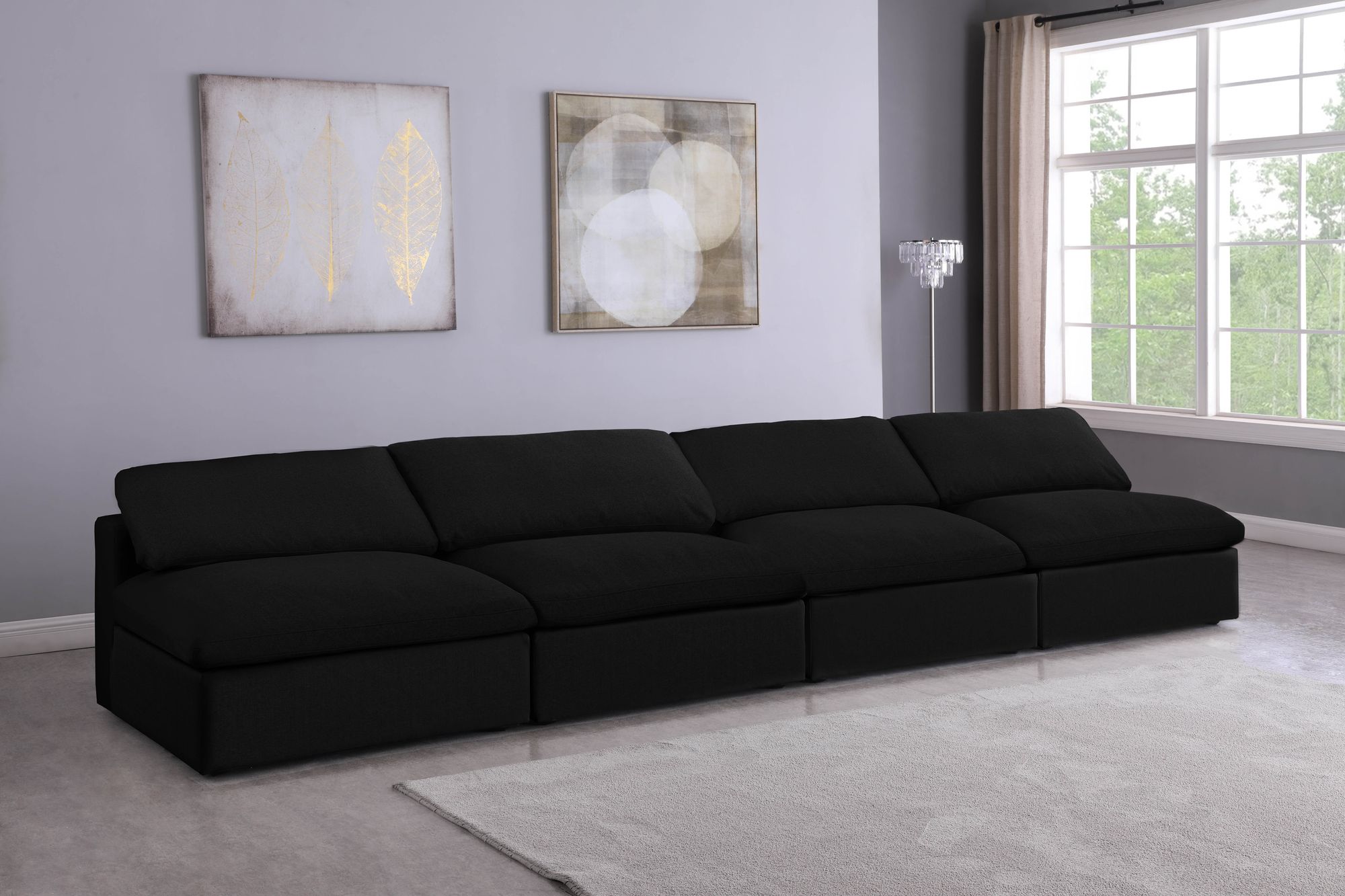 Serene 156" Linen Fabric Deluxe Comfort Modular Armless Sofa