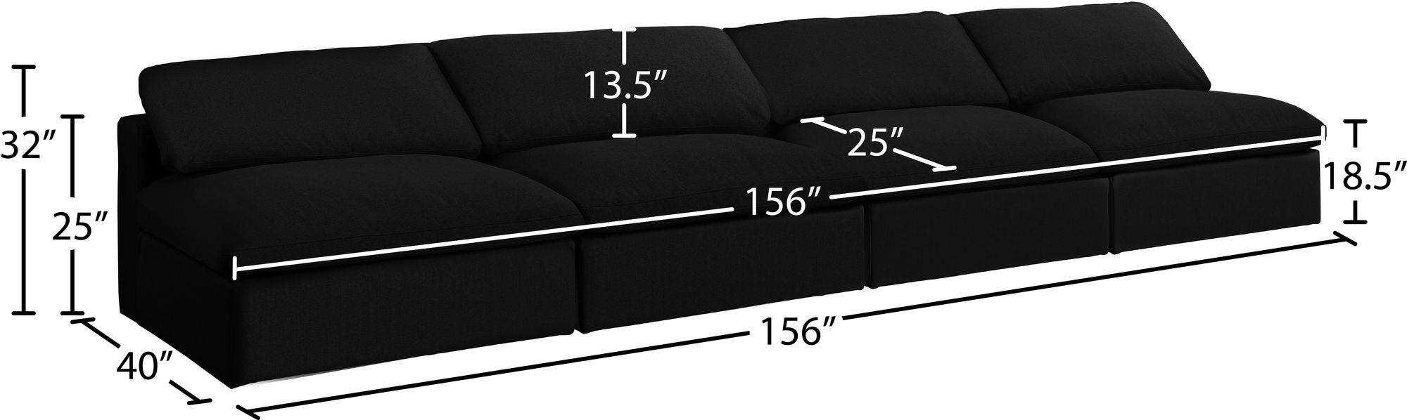 Serene 156" Linen Fabric Deluxe Comfort Modular Armless Sofa