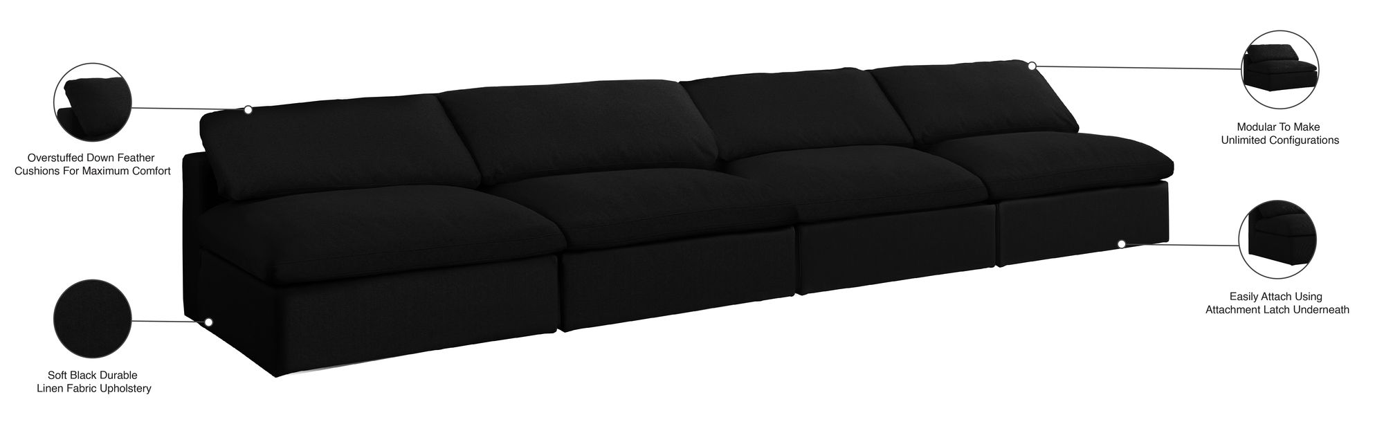 Serene 156" Linen Fabric Deluxe Comfort Modular Armless Sofa