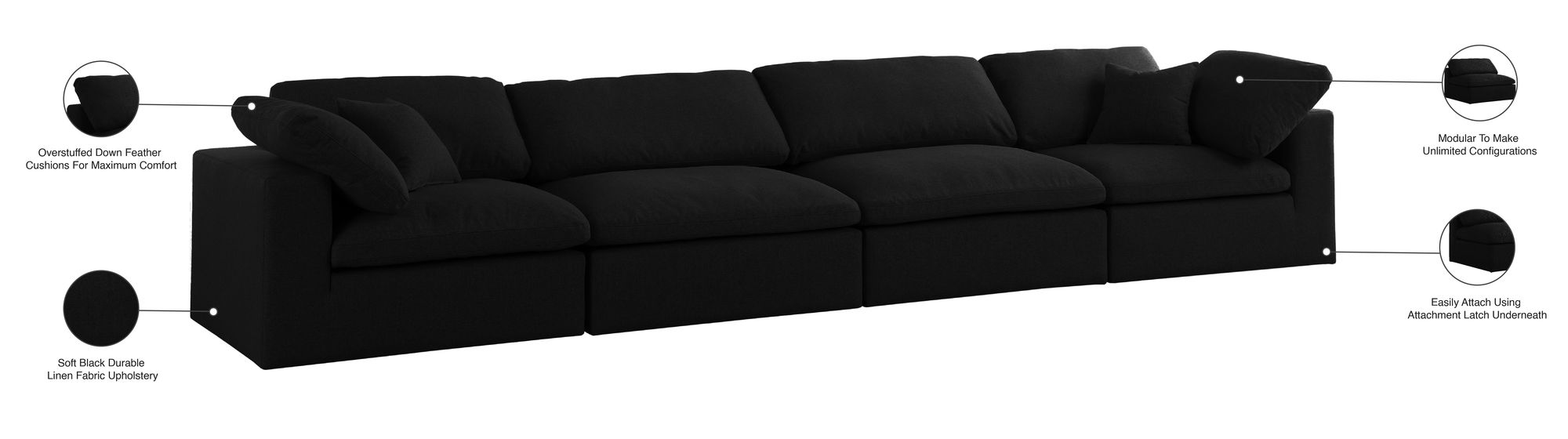 Serene 158" Linen Fabric Deluxe Comfort Modular Sofa
