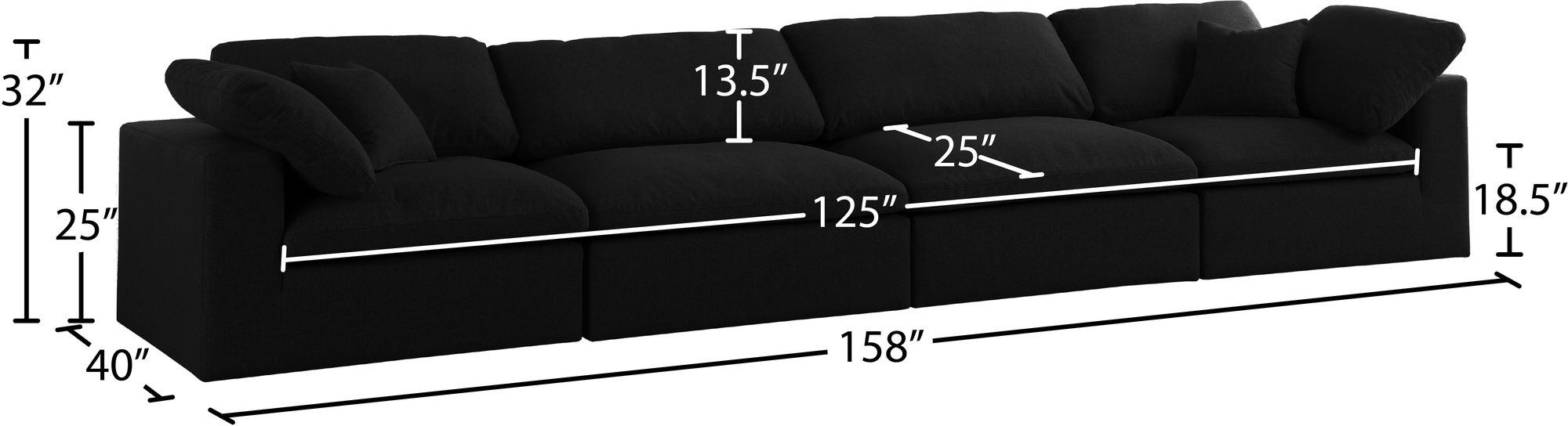 Serene 158" Linen Fabric Deluxe Comfort Modular Sofa