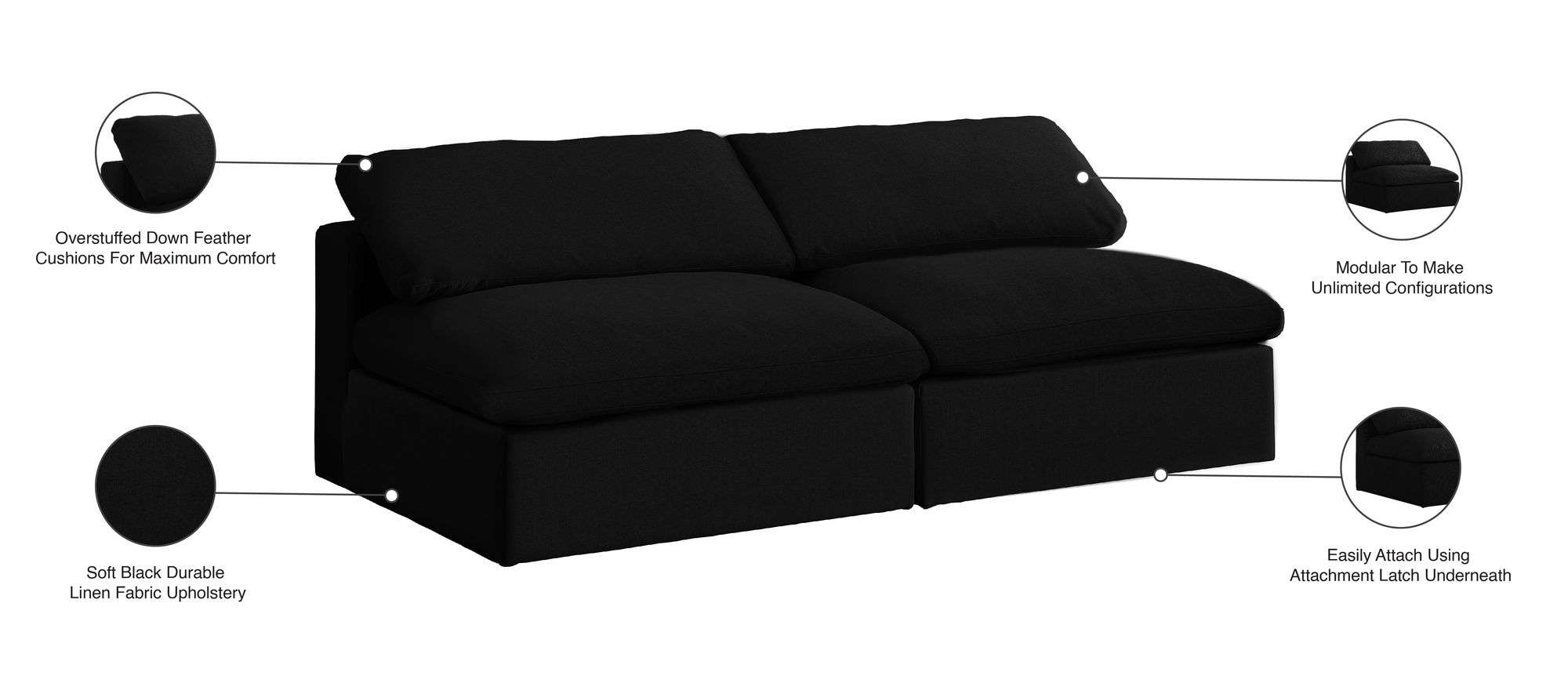 Serene 78" Linen Fabric Deluxe Comfort Modular Armless Sofa