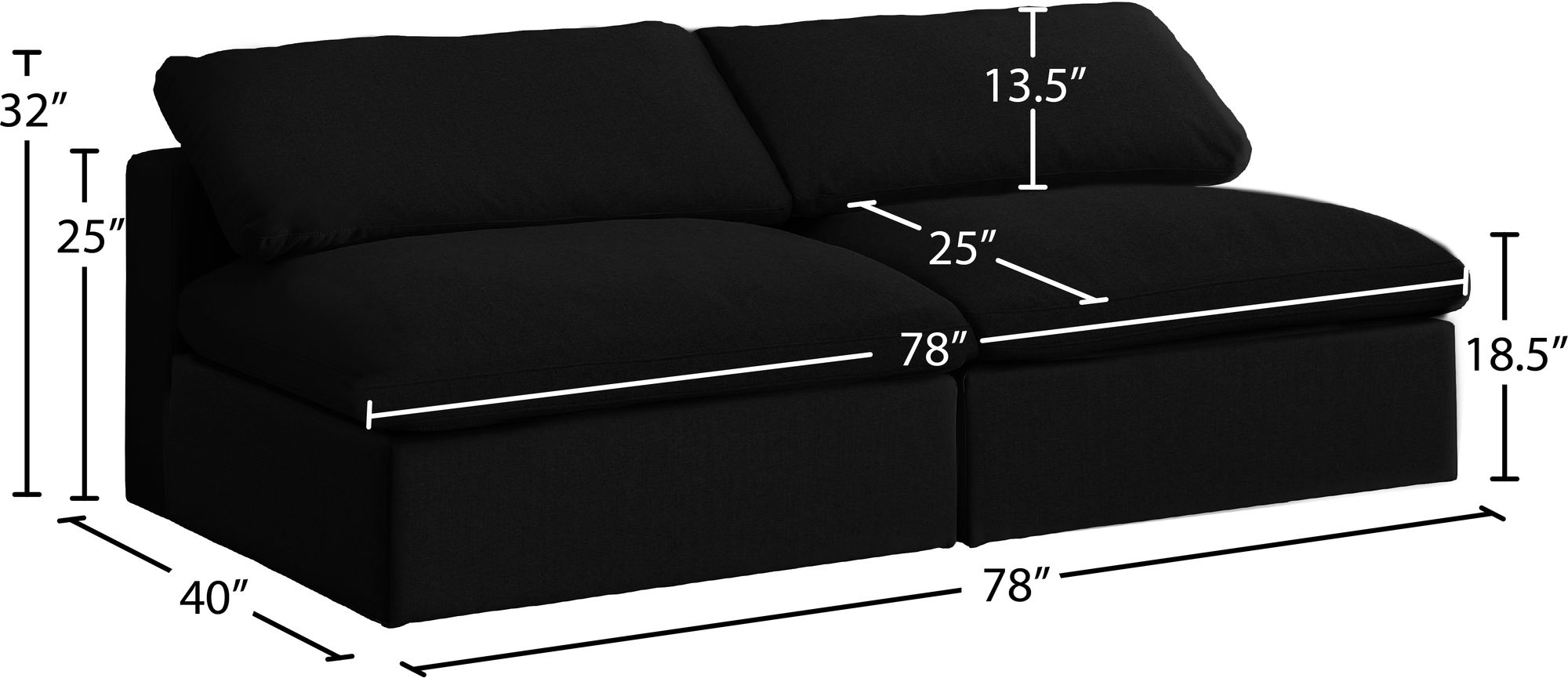 Serene 78" Linen Fabric Deluxe Comfort Modular Armless Sofa