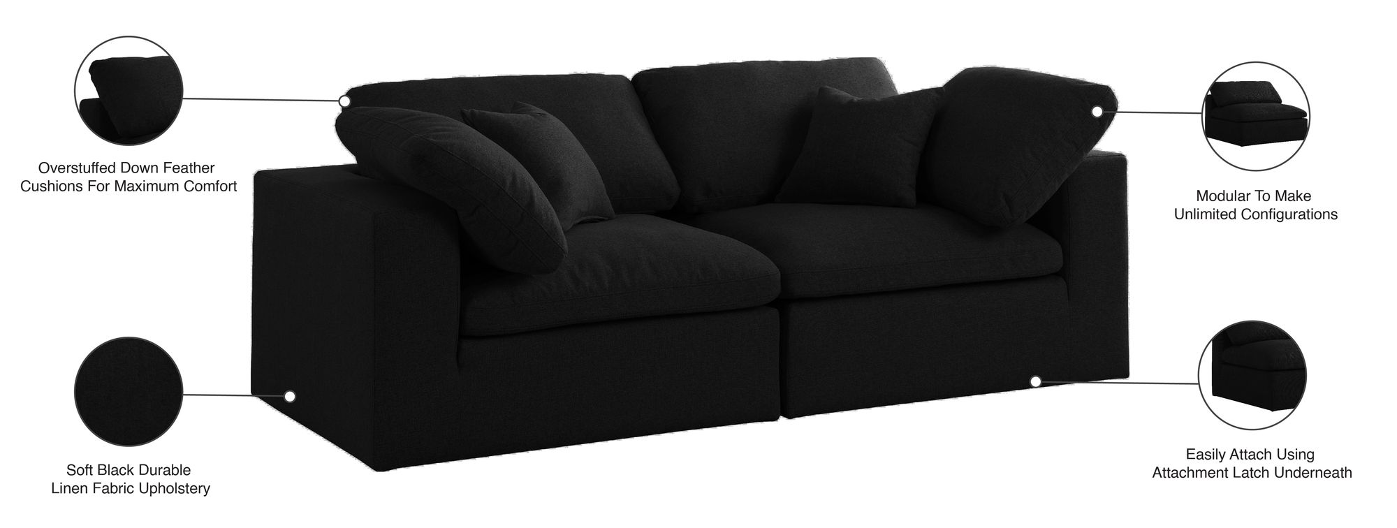 Serene 80" Linen Fabric Deluxe Comfort Modular Sofa