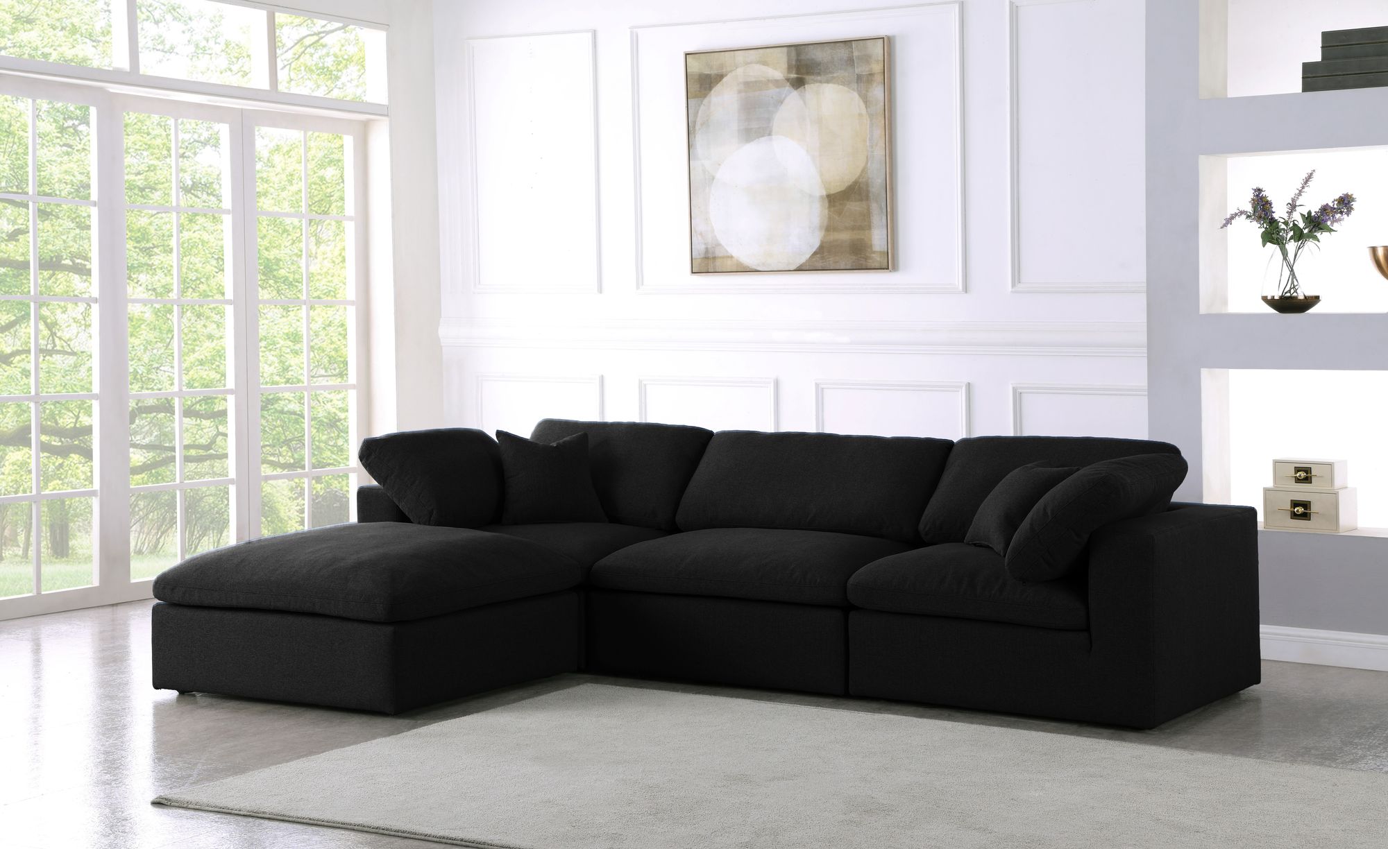 Serene 119" 4-Piece Linen Fabric Deluxe Comfort Modular Corner Sectional