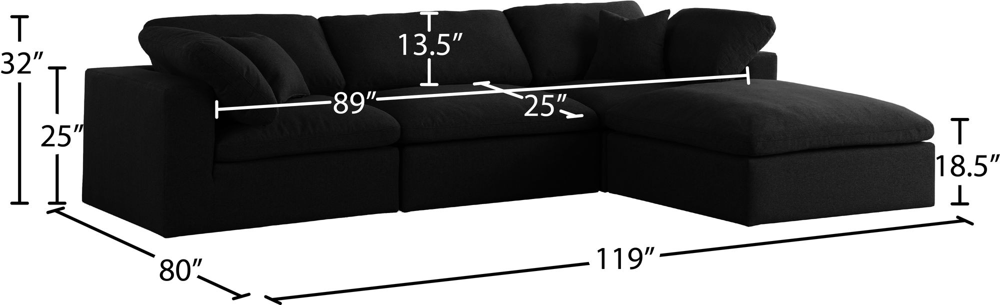 Serene 119" 4-Piece Linen Fabric Deluxe Comfort Modular Corner Sectional