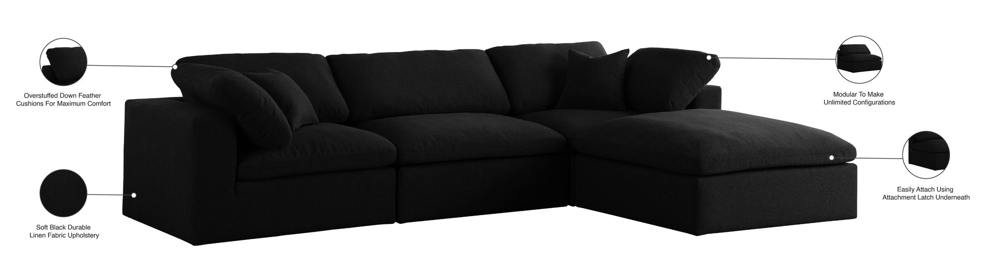 Serene 119" 4-Piece Linen Fabric Deluxe Comfort Modular Corner Sectional