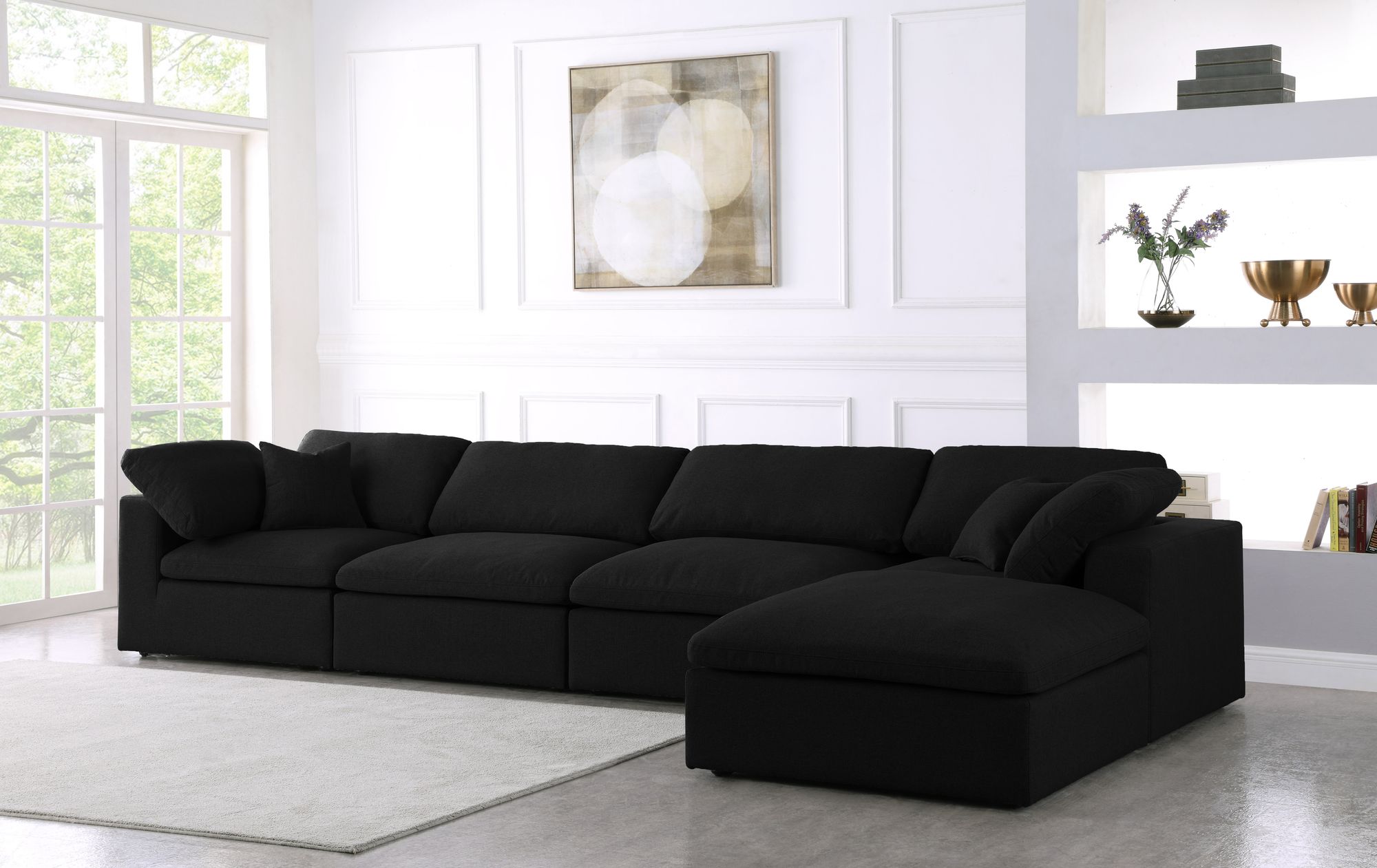 Serene 158" 5-Piece Linen Fabric Deluxe Comfort Modular Sectional