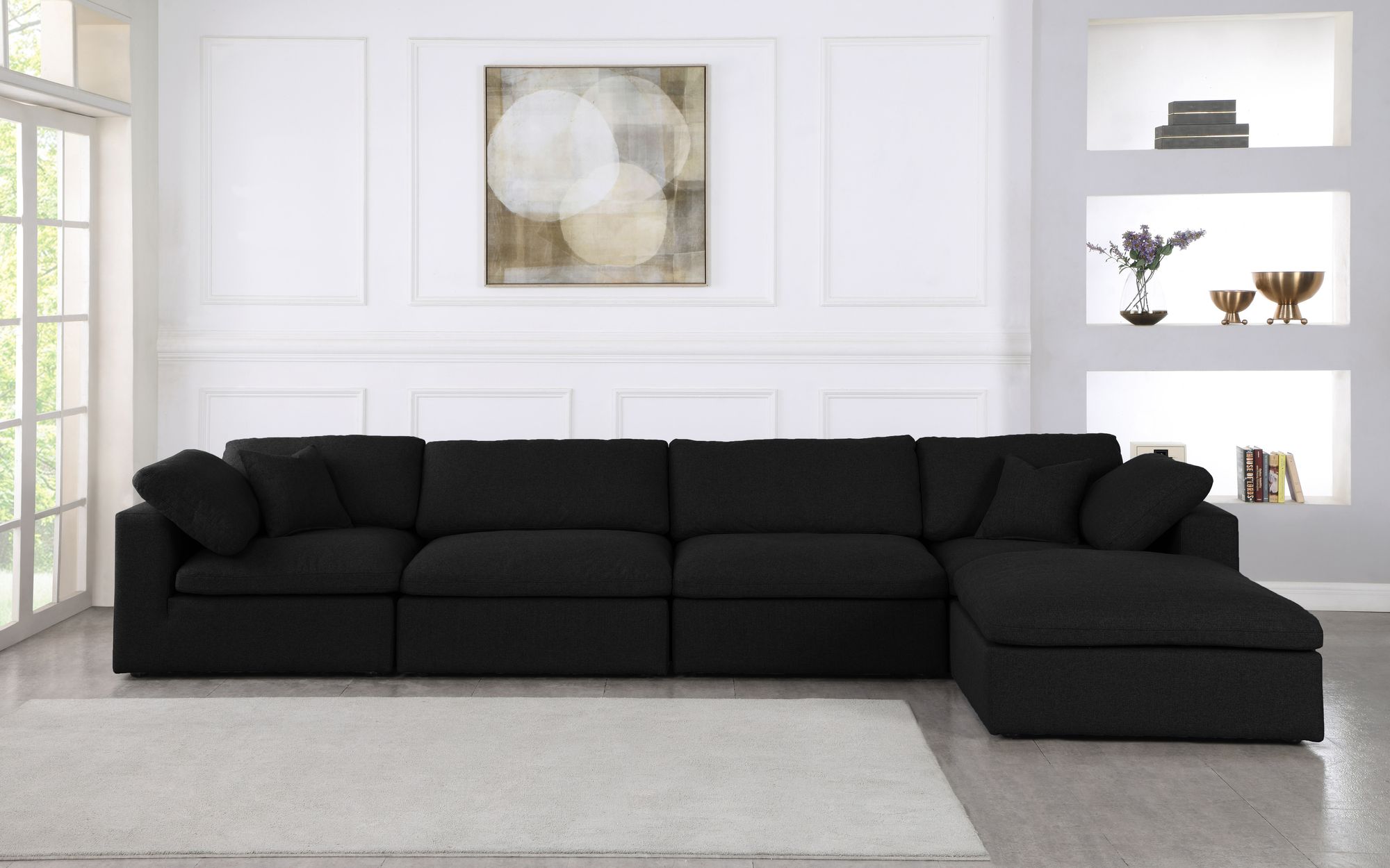Serene 158" 5-Piece Linen Fabric Deluxe Comfort Modular Sectional