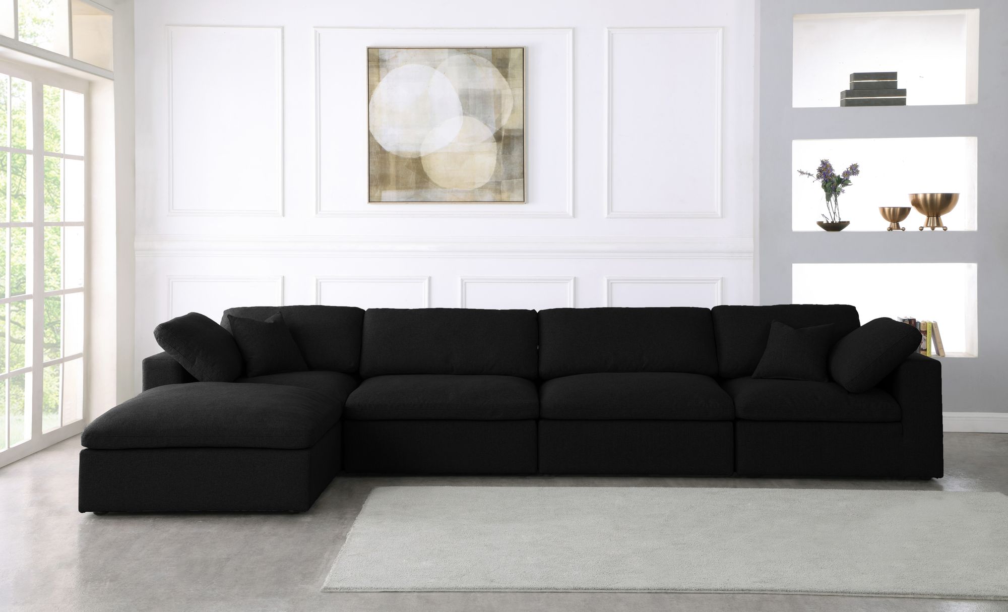 Serene 158" 5-Piece Linen Fabric Deluxe Comfort Modular Sectional