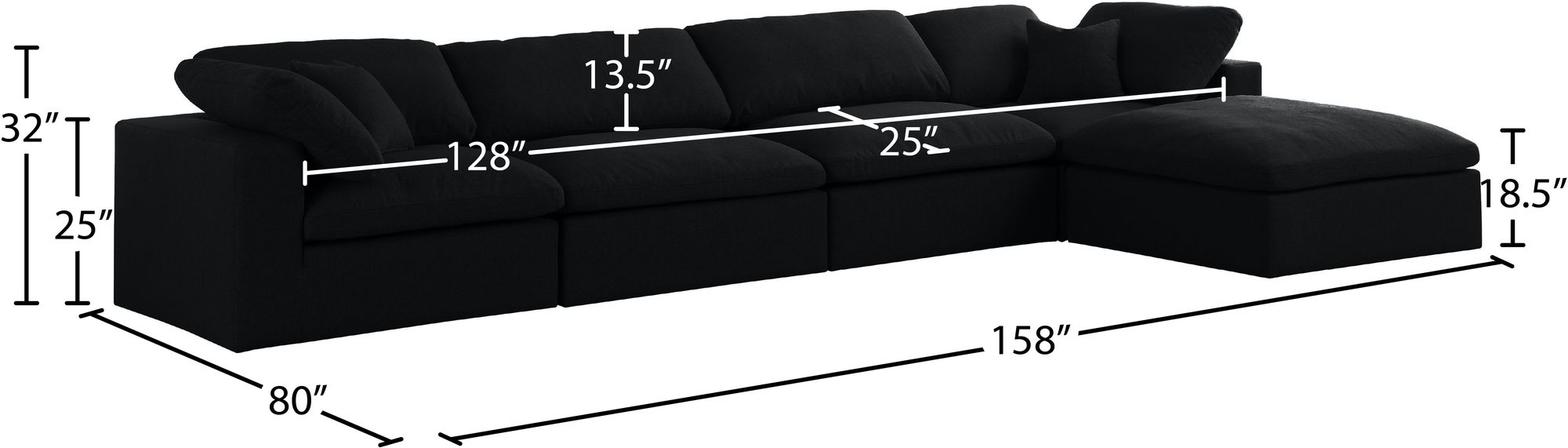 Serene 158" 5-Piece Linen Fabric Deluxe Comfort Modular Sectional
