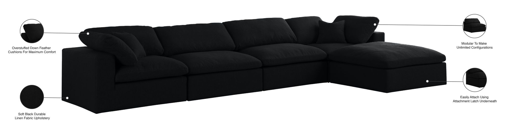 Serene 158" 5-Piece Linen Fabric Deluxe Comfort Modular Sectional