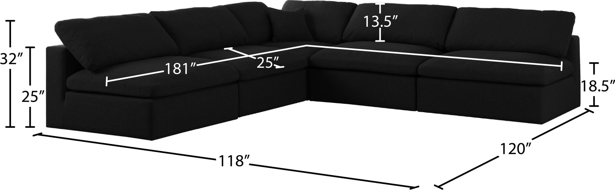 Serene 118" 5-Piece Linen Fabric Deluxe Comfort Modular Armless Sectional