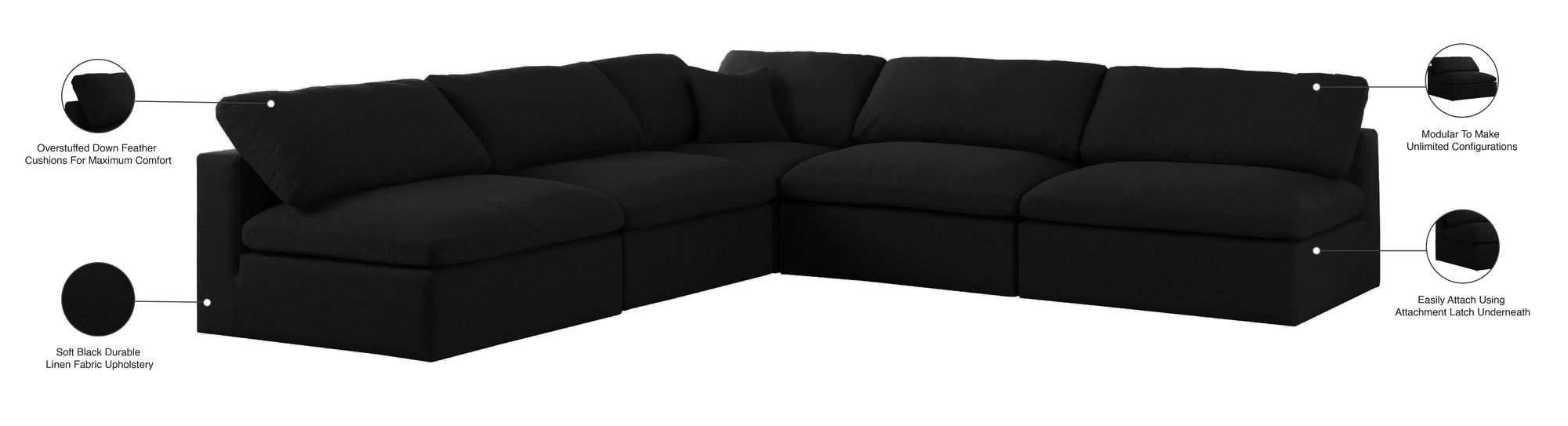 Serene 118" 5-Piece Linen Fabric Deluxe Comfort Modular Armless Sectional