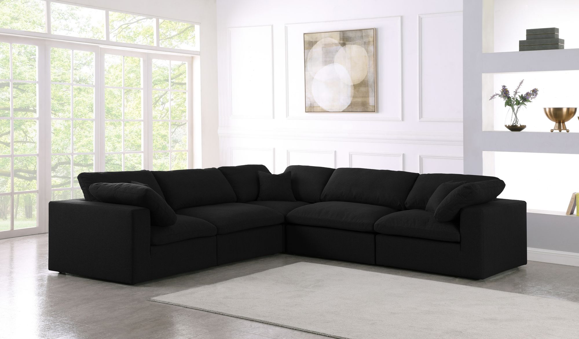 Serene 118" 5-Piece Linen Fabric Deluxe Comfort Modular Sectional