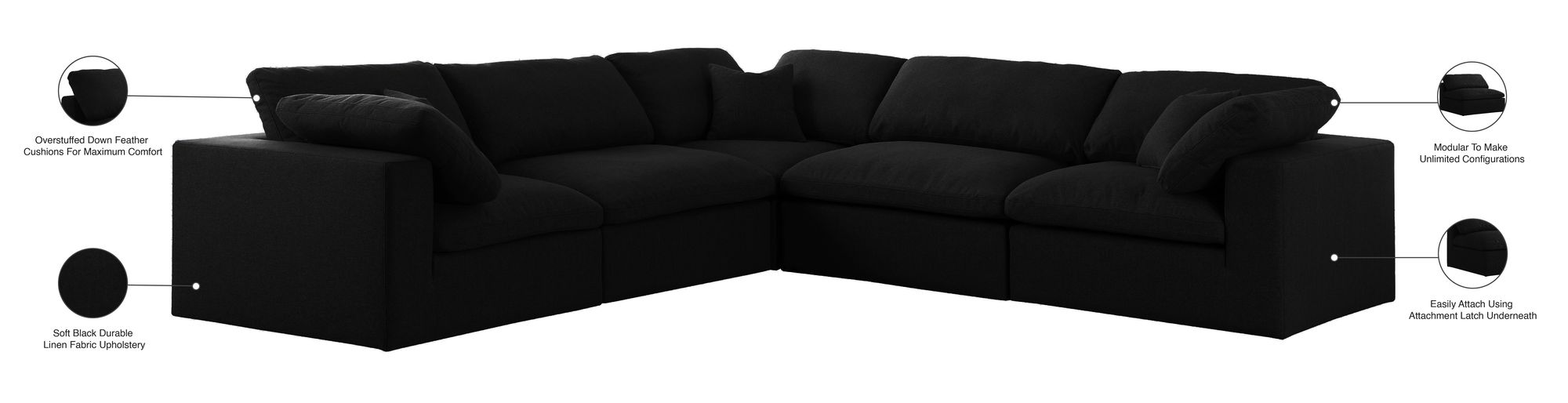 Serene 118" 5-Piece Linen Fabric Deluxe Comfort Modular Sectional