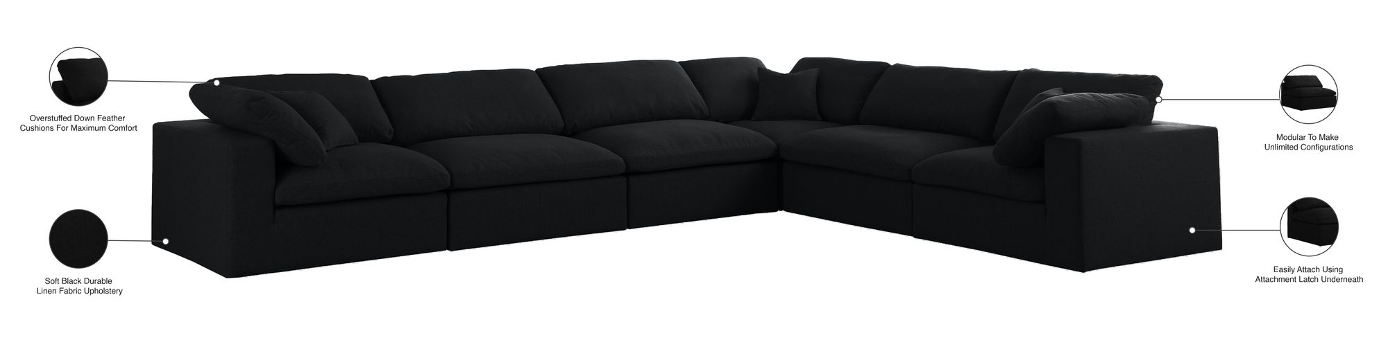 Serene 158" 6-Piece Linen Fabric Deluxe Comfort Modular Corner Sectional