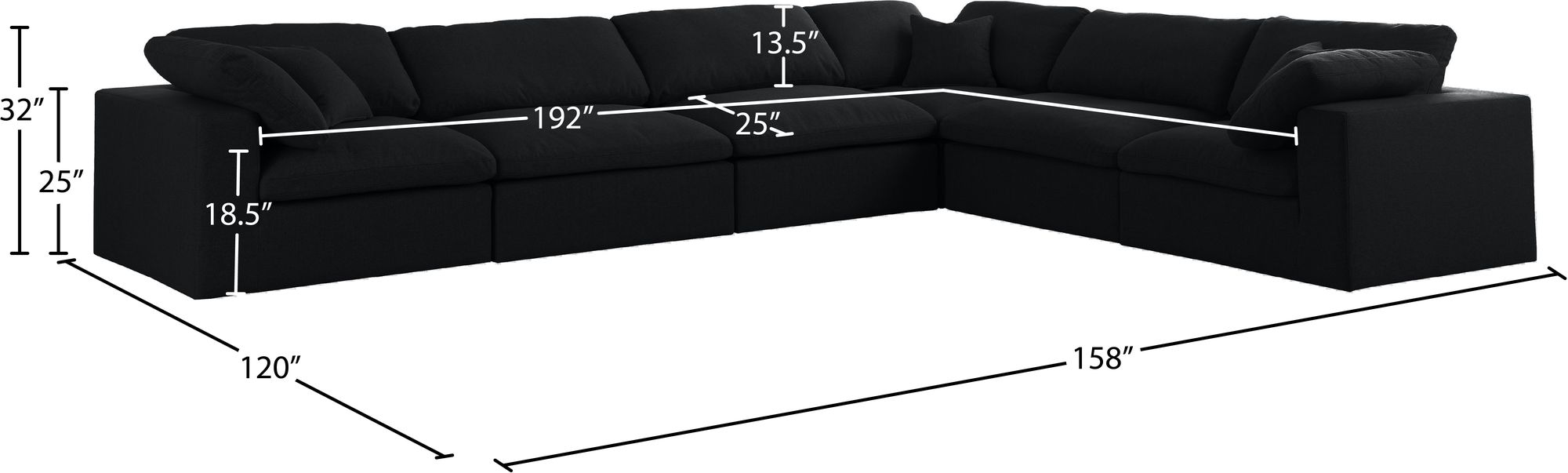 Serene 158" 6-Piece Linen Fabric Deluxe Comfort Modular Corner Sectional