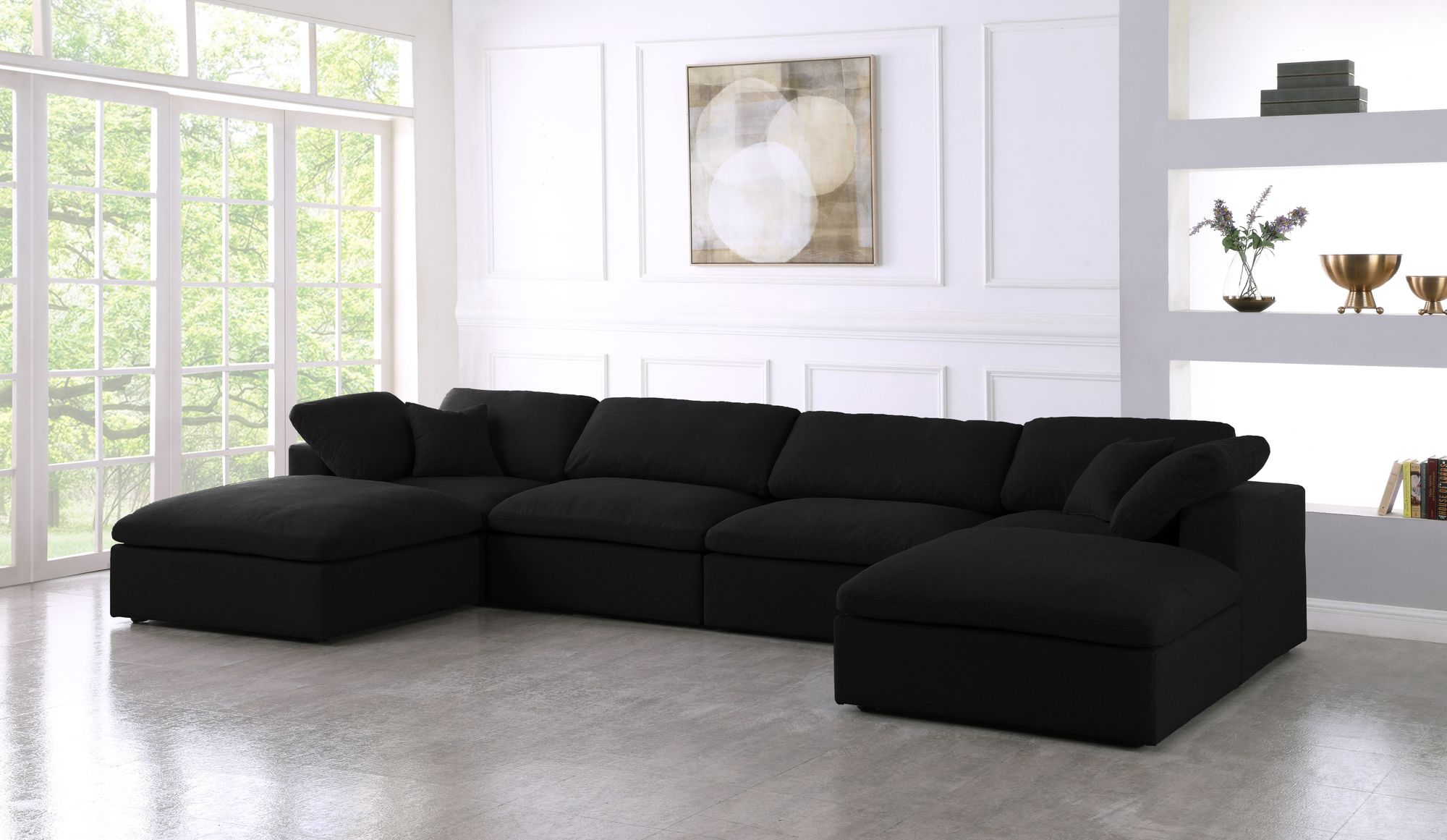 Serene 158" 6-Piece Linen Fabric Deluxe Comfort Modular U-Shape Sectional