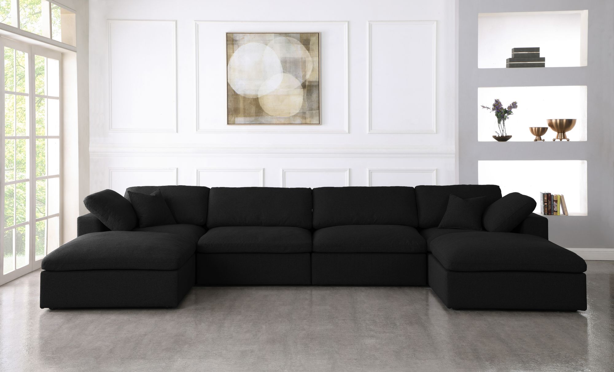 Serene 158" 6-Piece Linen Fabric Deluxe Comfort Modular U-Shape Sectional
