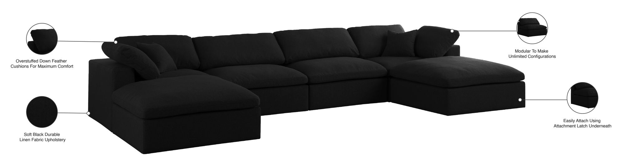 Serene 158" 6-Piece Linen Fabric Deluxe Comfort Modular U-Shape Sectional