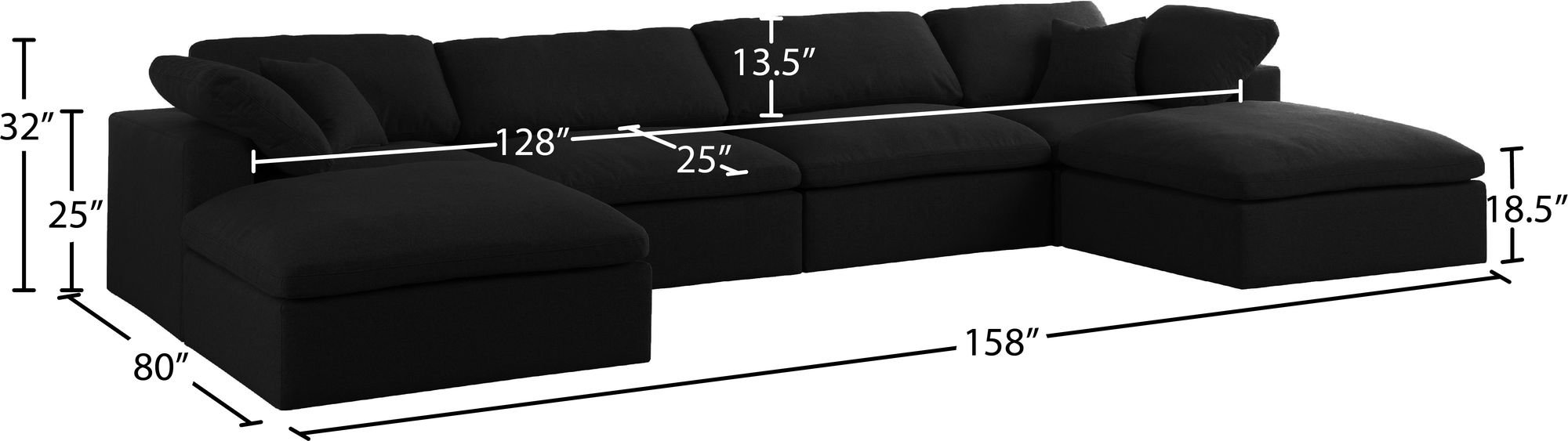 Serene 158" 6-Piece Linen Fabric Deluxe Comfort Modular U-Shape Sectional