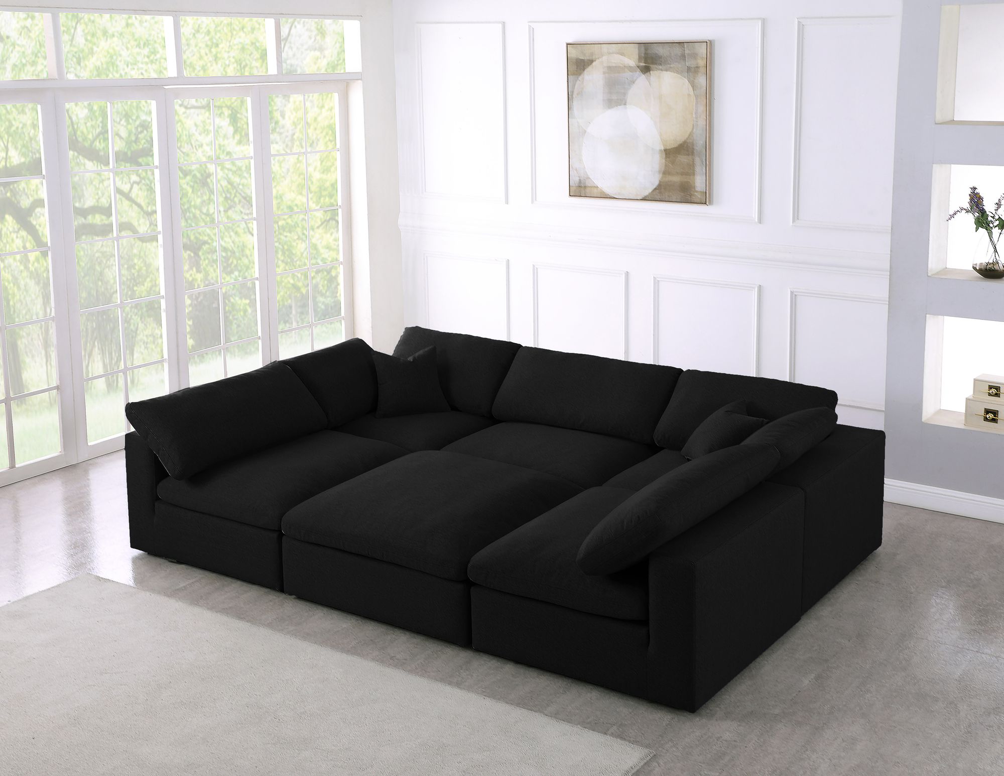Serene 119" 6-Piece Linen Fabric Deluxe Comfort Modular Sectional