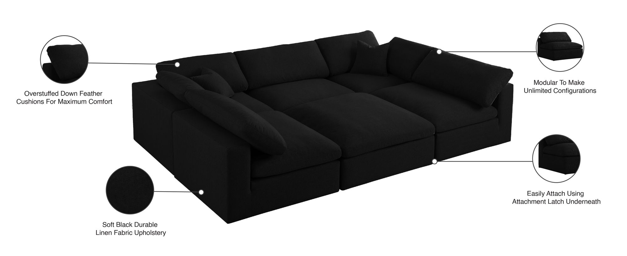Serene 119" 6-Piece Linen Fabric Deluxe Comfort Modular Sectional
