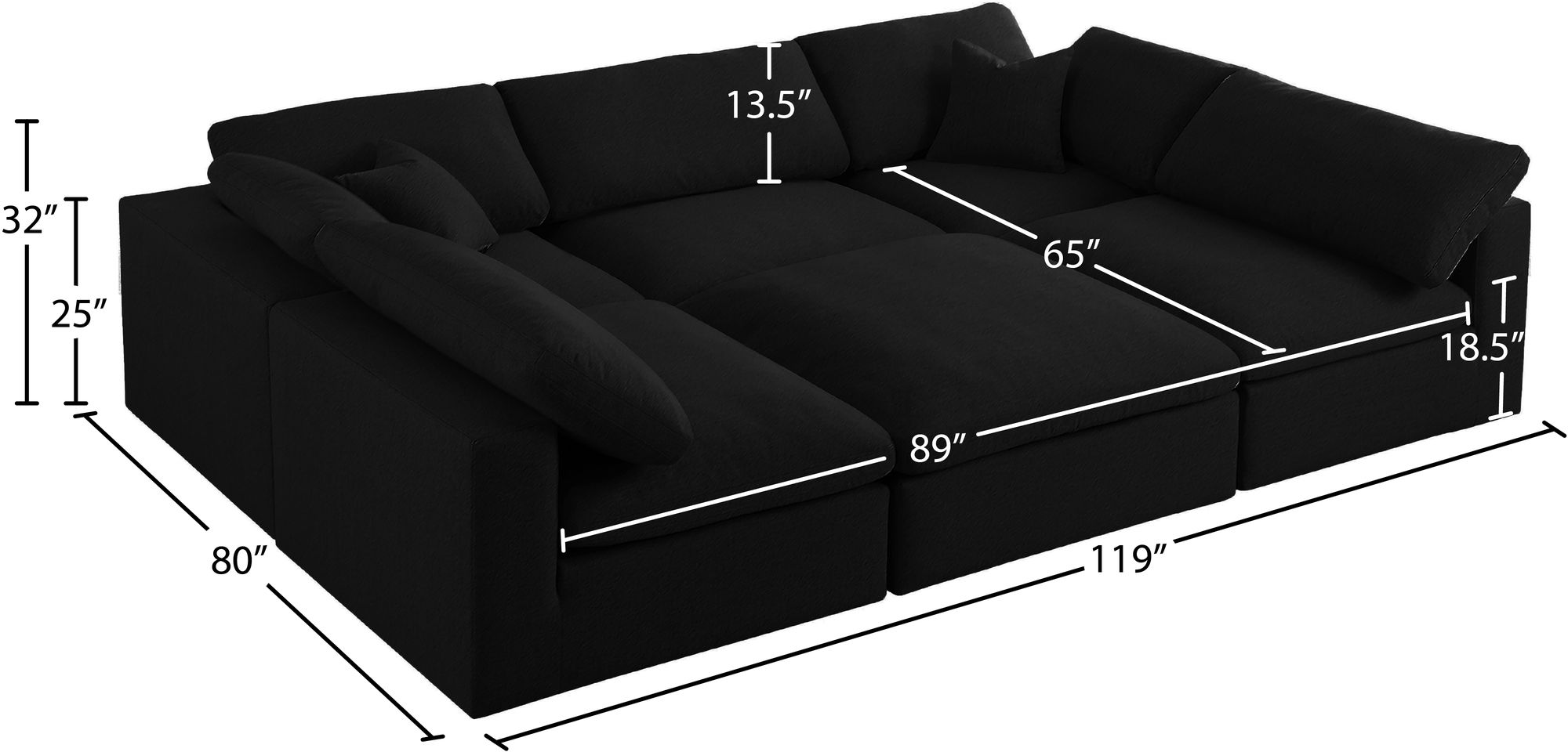 Serene 119" 6-Piece Linen Fabric Deluxe Comfort Modular Sectional
