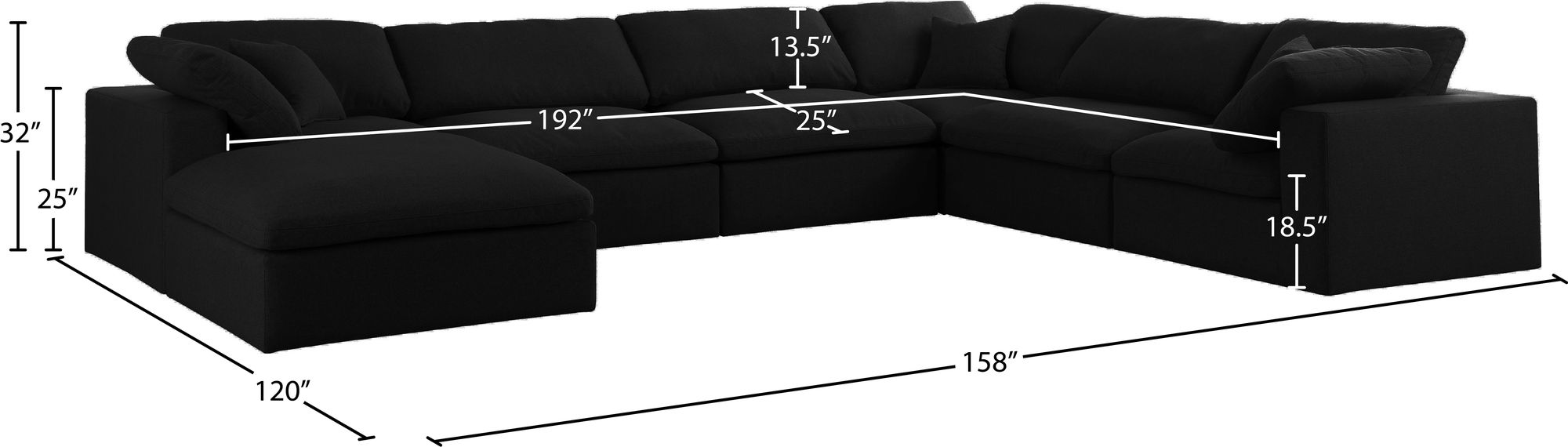 Serene 158" 7-Piece Linen Fabric Deluxe Comfort Modular Sectional