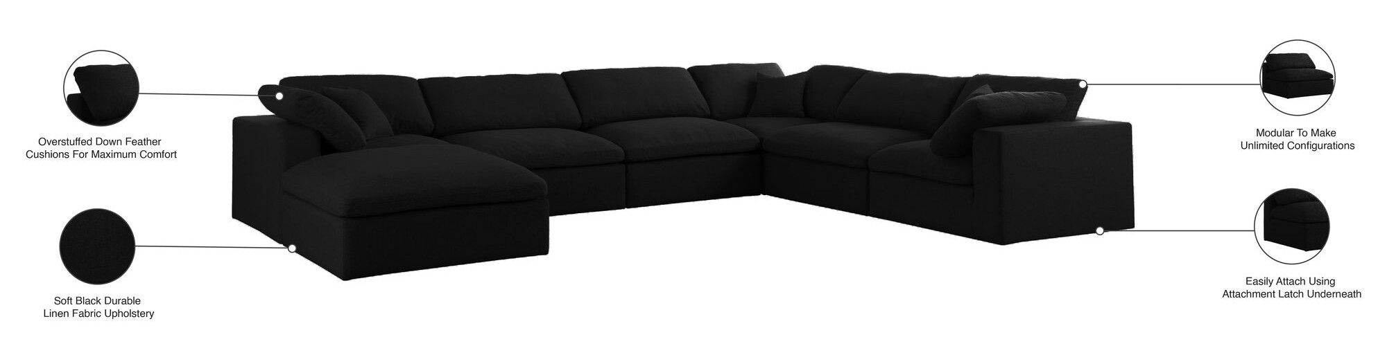 Serene 158" 7-Piece Linen Fabric Deluxe Comfort Modular Sectional
