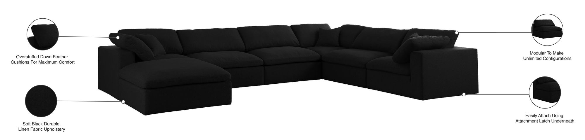 Serene 158" 7-Piece Linen Fabric Deluxe Comfort Modular Sectional