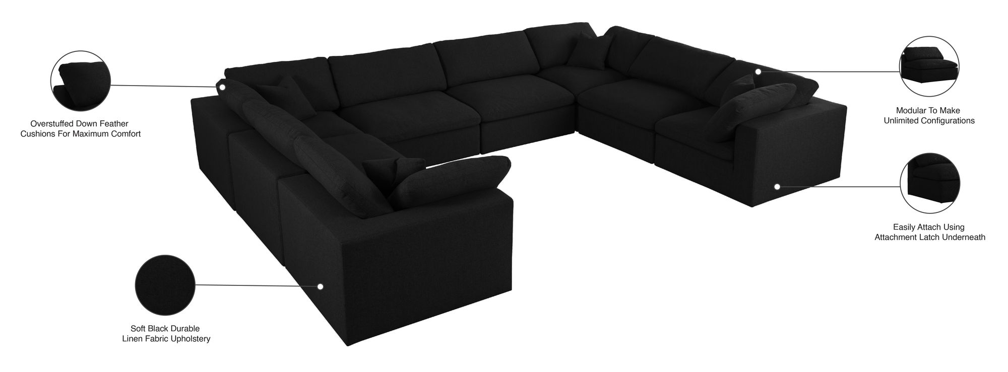 Serene 158" 8-Piece Linen Fabric Deluxe Comfort Modular Sectional