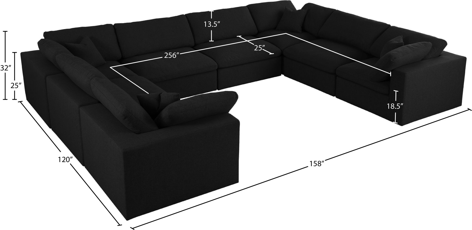 Serene 158" 8-Piece Linen Fabric Deluxe Comfort Modular Sectional