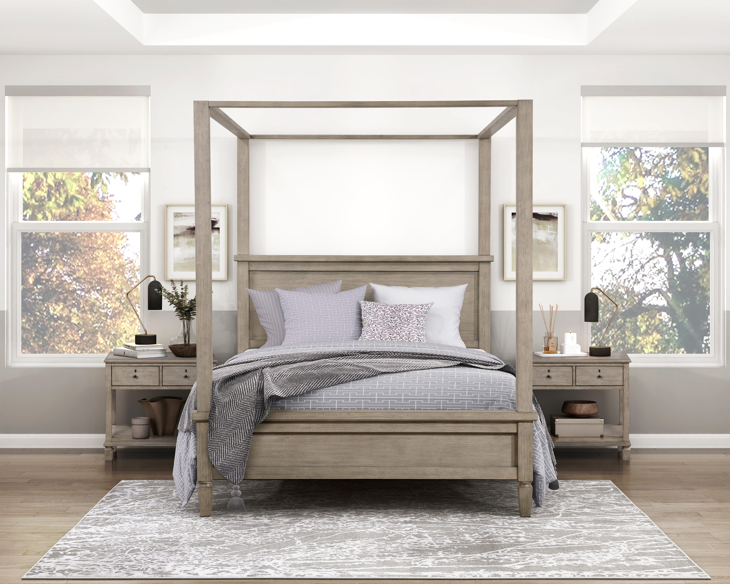 Marceline Wood California King Canopy Platform Bed