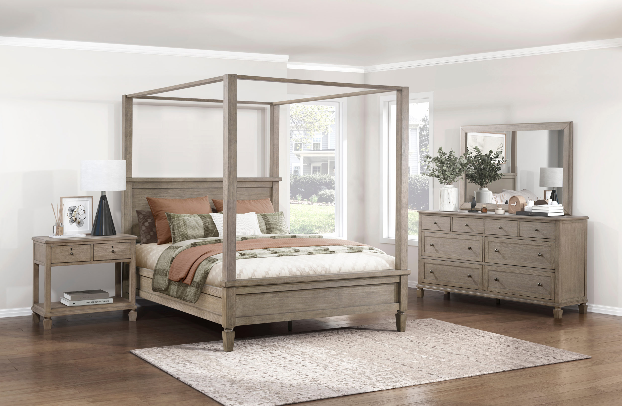 Marceline Wood California King Canopy Platform Bed