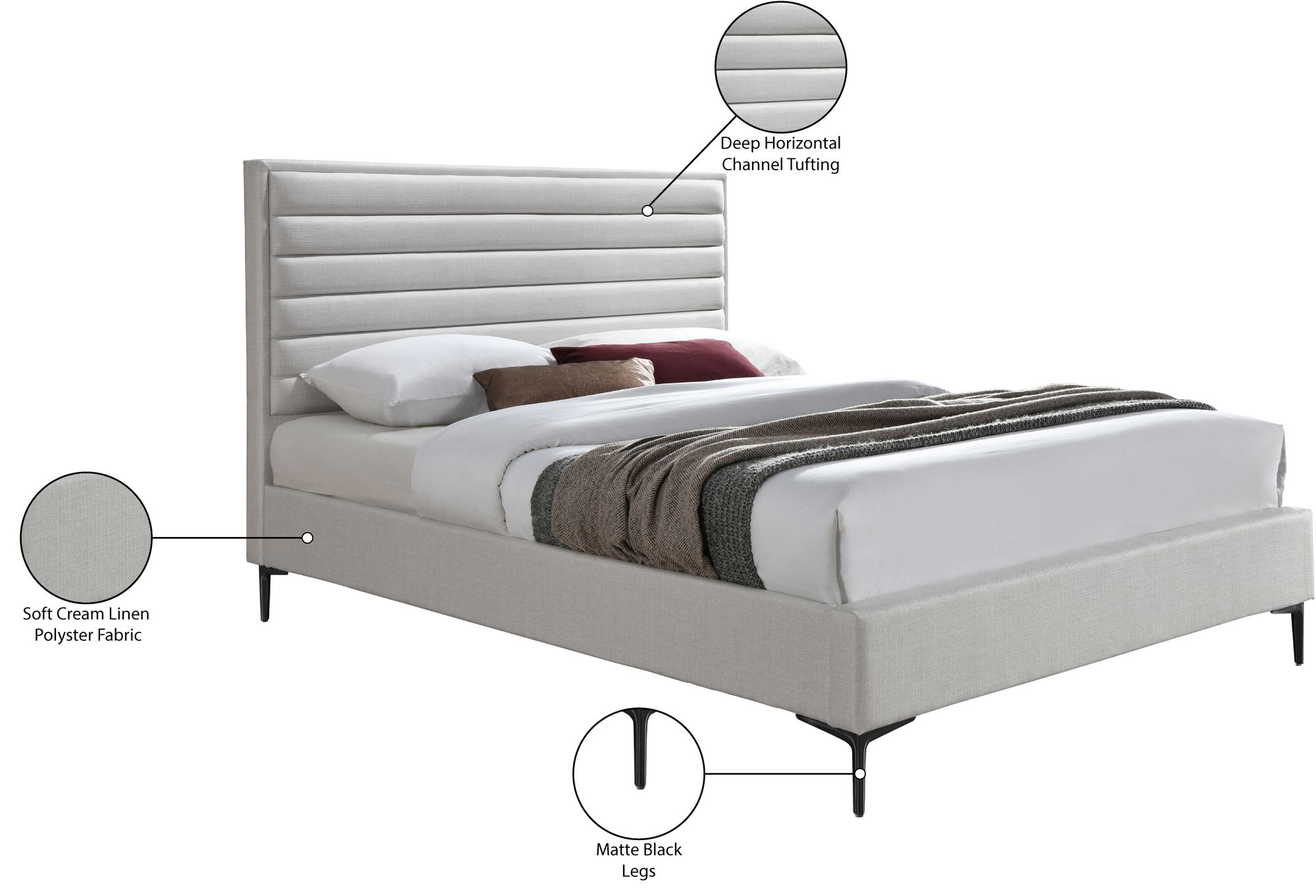 Hunter Linen Fabric Queen Size Bed
