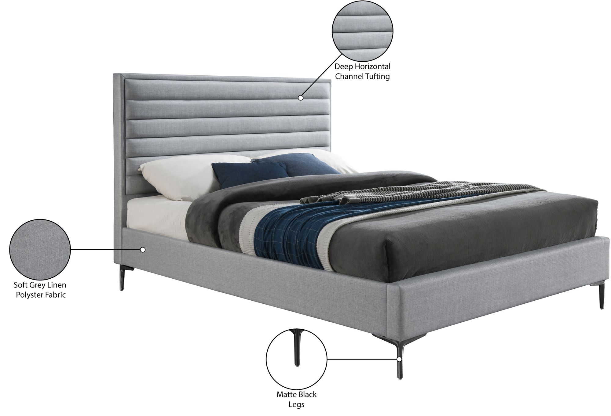 Hunter Linen Fabric Queen Size Bed