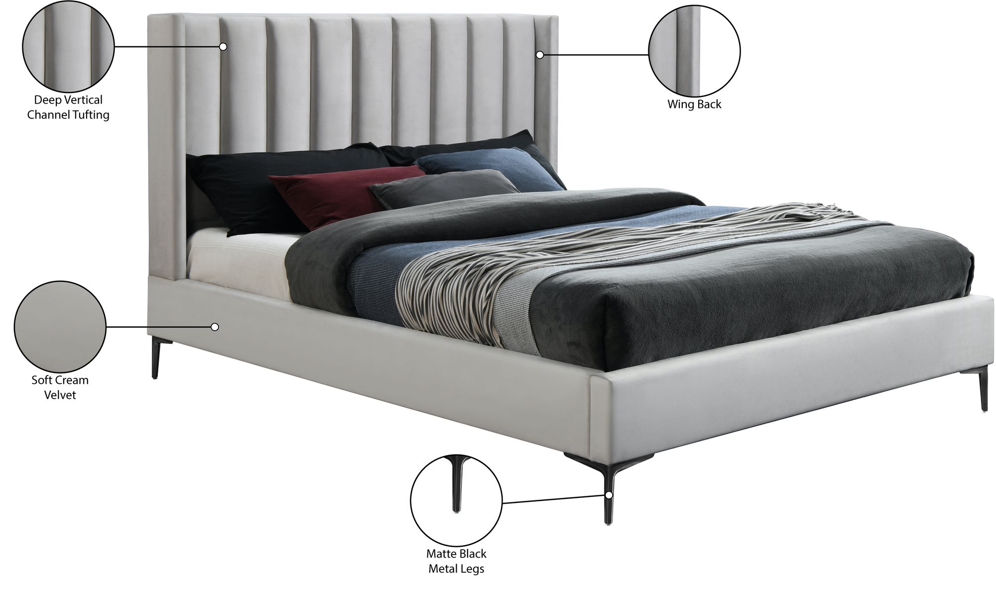 Nadia Velvet Queen Size Bed