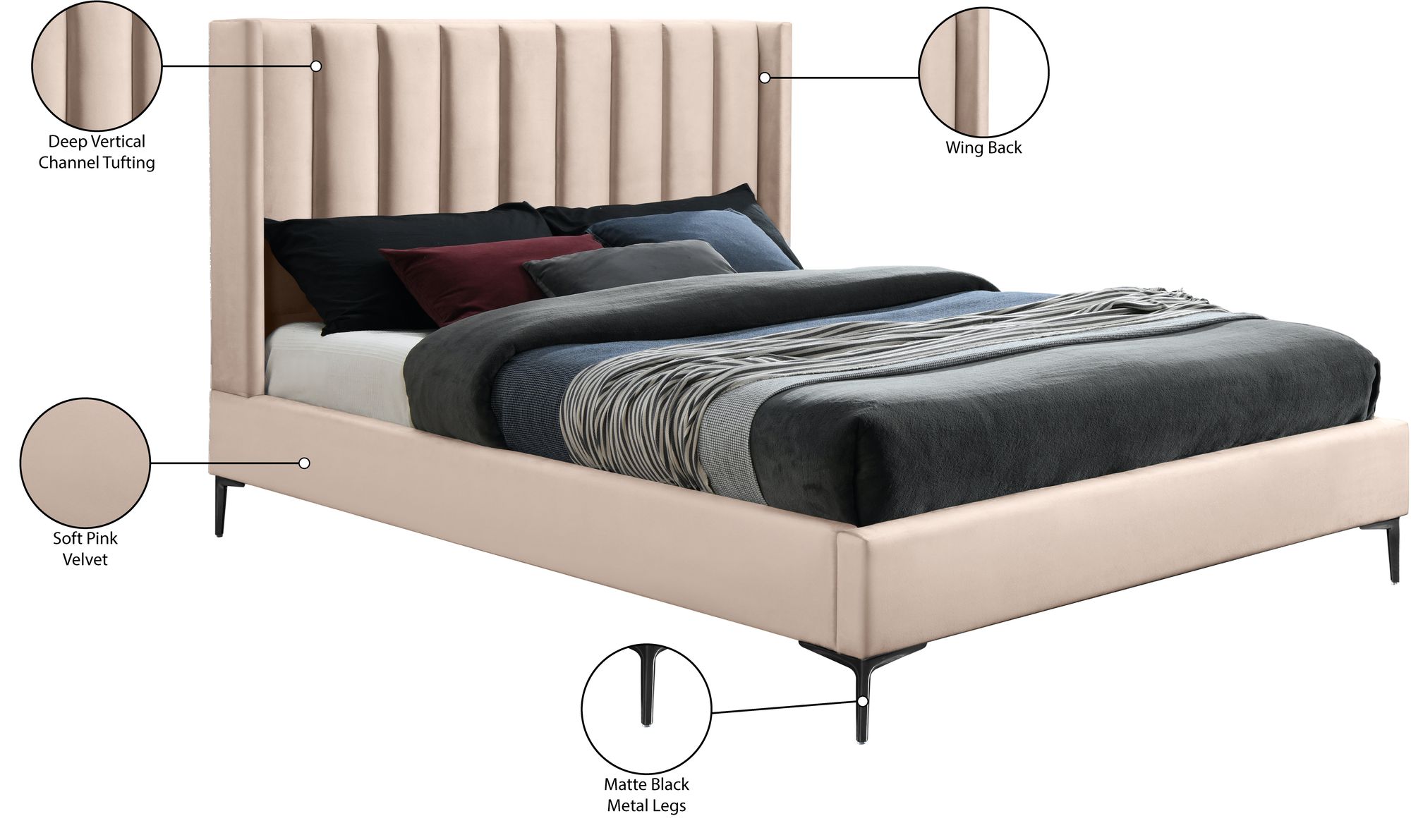 Nadia Velvet Queen Size Bed