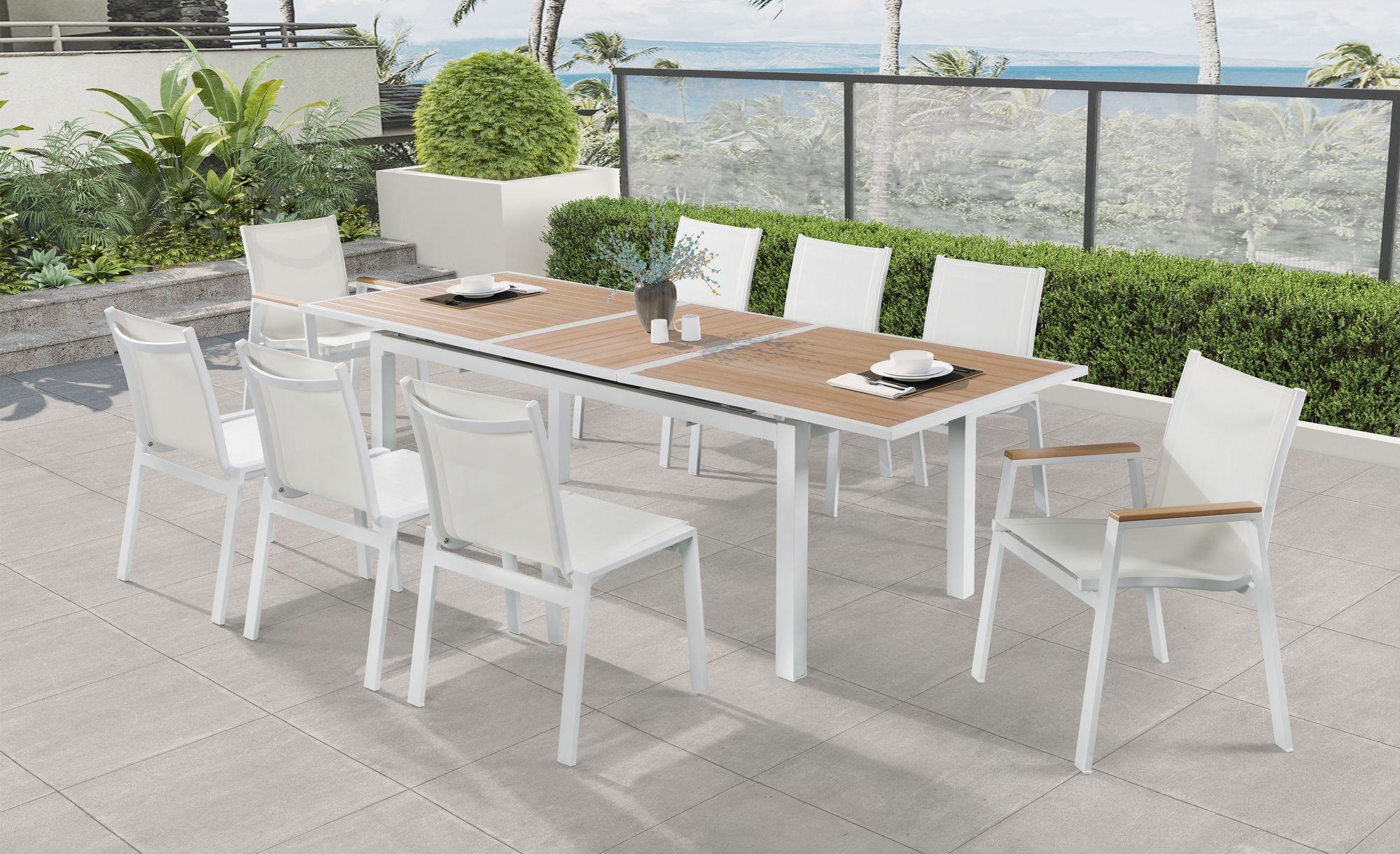 Nizuc Outdoor Patio Extendable Dining Table with White Aluminum Frame