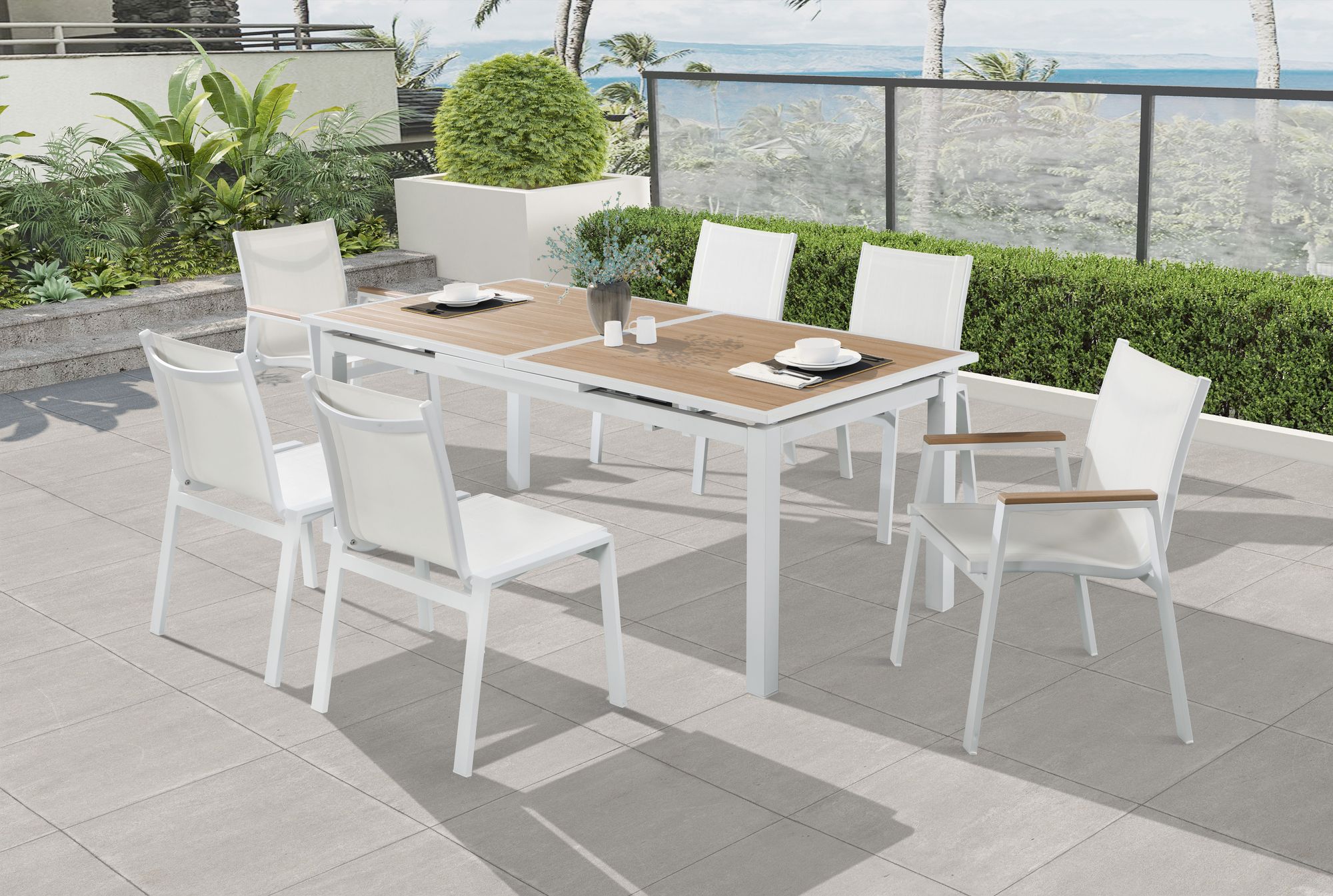 Nizuc Outdoor Patio Extendable Dining Table with White Aluminum Frame